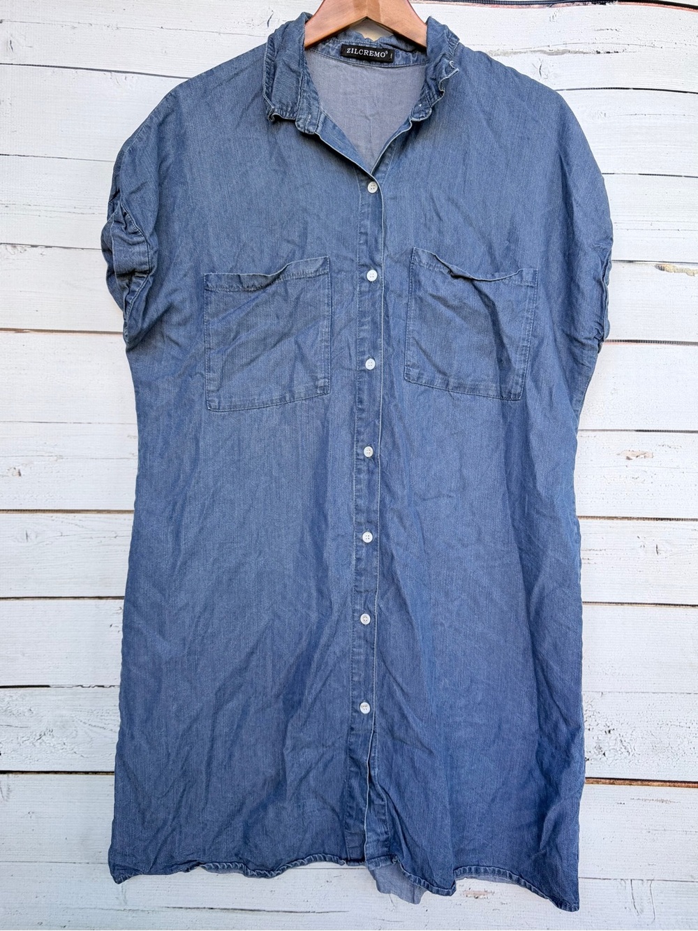 ZILCREMO Short Sleeve Button Down Denim Shirt Dress Size XL